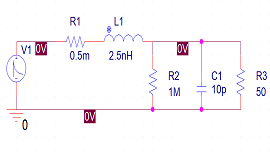 基本等效電路，用于模擬負(fù)載為50歐姆的互連阻抗